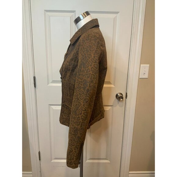 Kut From The Kloth Brown Leopard Print Asymmetrical Zip-Up Moto Jacket, Size XL - Picture 4 of 8